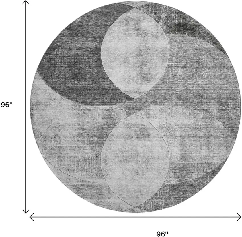 8' Gray And Silver Geometric Washable Round Rug With UV Protection Photo 9