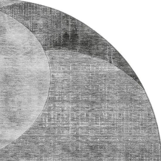8' Gray And Silver Geometric Washable Round Rug With UV Protection Photo 2