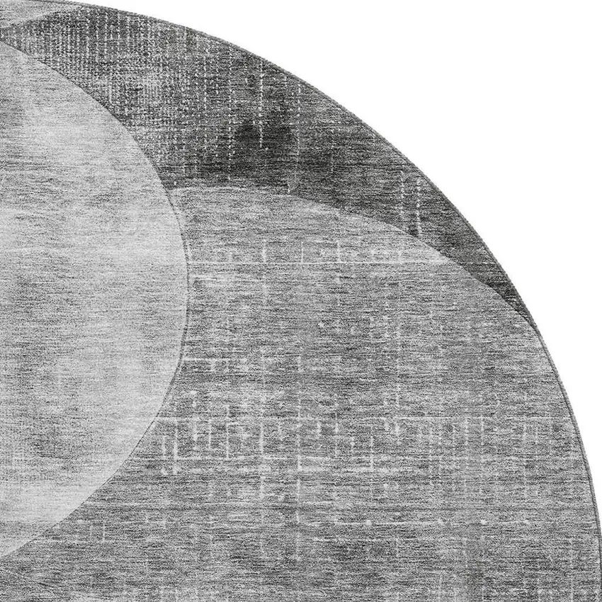 8' Gray And Silver Geometric Washable Round Rug With UV Protection Photo 2