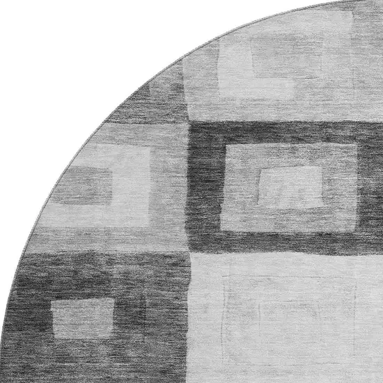 8' Gray And Silver Geometric Washable Round Rug With UV Protection Photo 2