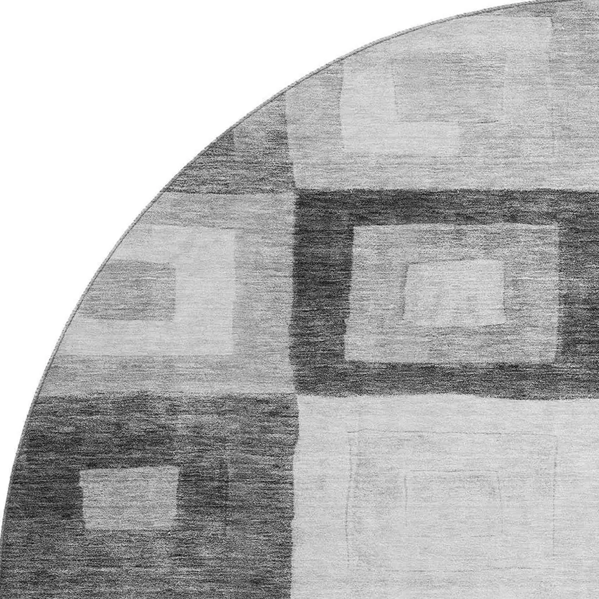 8' Gray And Silver Geometric Washable Round Rug With UV Protection Photo 2