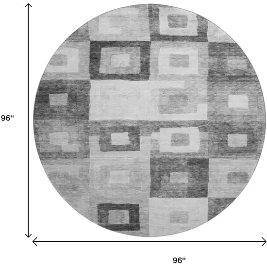 8' Gray And Silver Geometric Washable Round Rug With UV Protection Photo 9