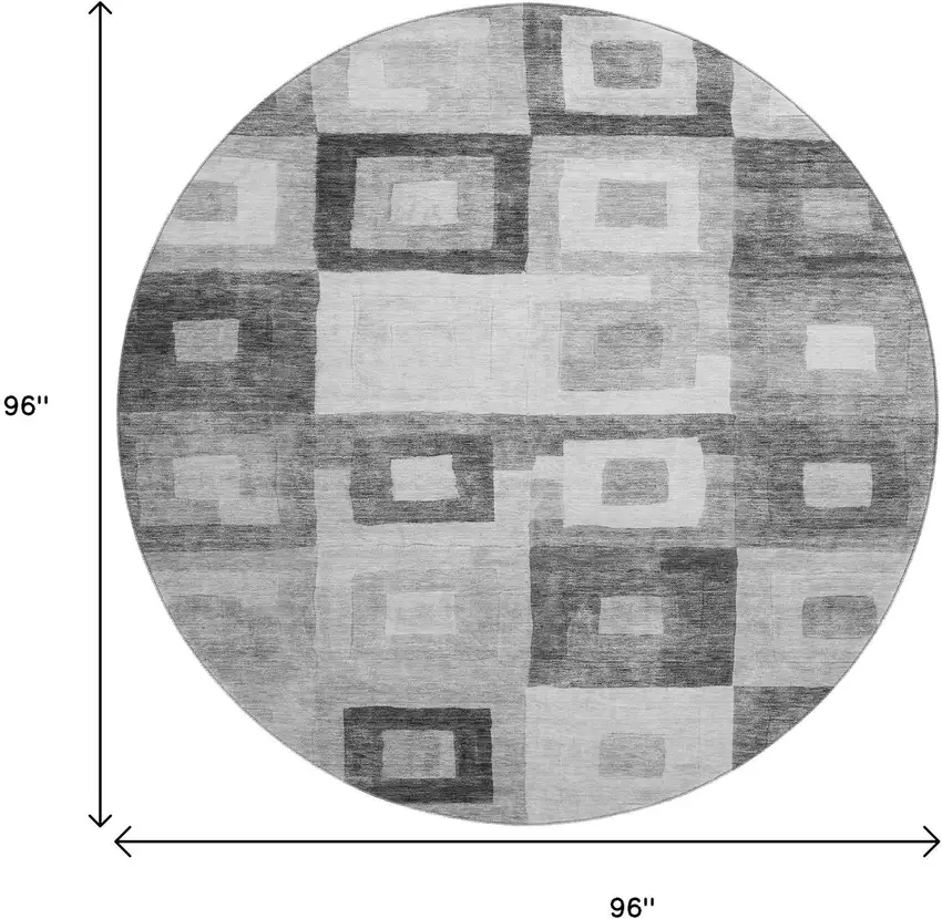 8' Gray And Silver Geometric Washable Round Rug With UV Protection Photo 9