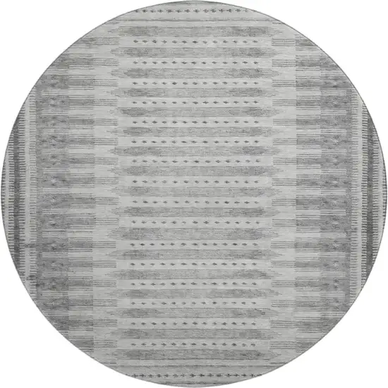8' Gray And Silver Geometric Washable Round Rug With UV Protection Photo 1