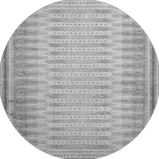 8' Gray And Silver Geometric Washable Round Rug With UV Protection Photo 4