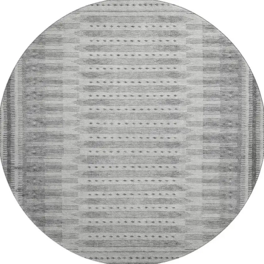 8' Gray And Silver Geometric Washable Round Rug With UV Protection Photo 4