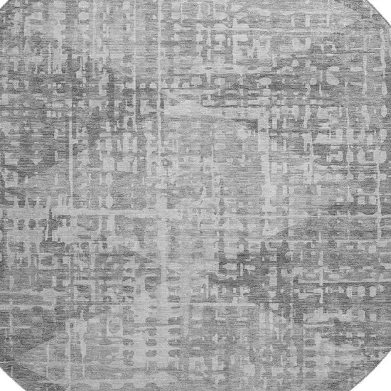 8' Gray And Silver Geometric Washable Round Rug With UV Protection Photo 3