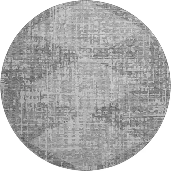 8' Gray And Silver Geometric Washable Round Rug With UV Protection Photo 1
