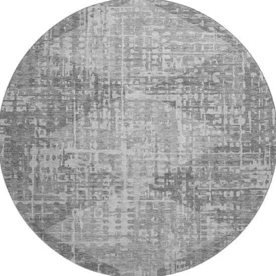 8' Gray And Silver Geometric Washable Round Rug With UV Protection Photo 4