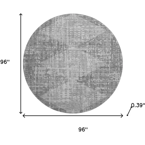 8' Gray And Silver Geometric Washable Round Rug With UV Protection Photo 8