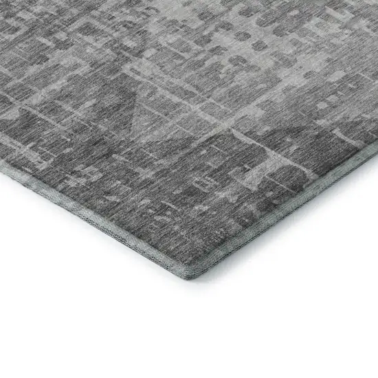 8' Gray And Silver Geometric Washable Round Rug With UV Protection Photo 6