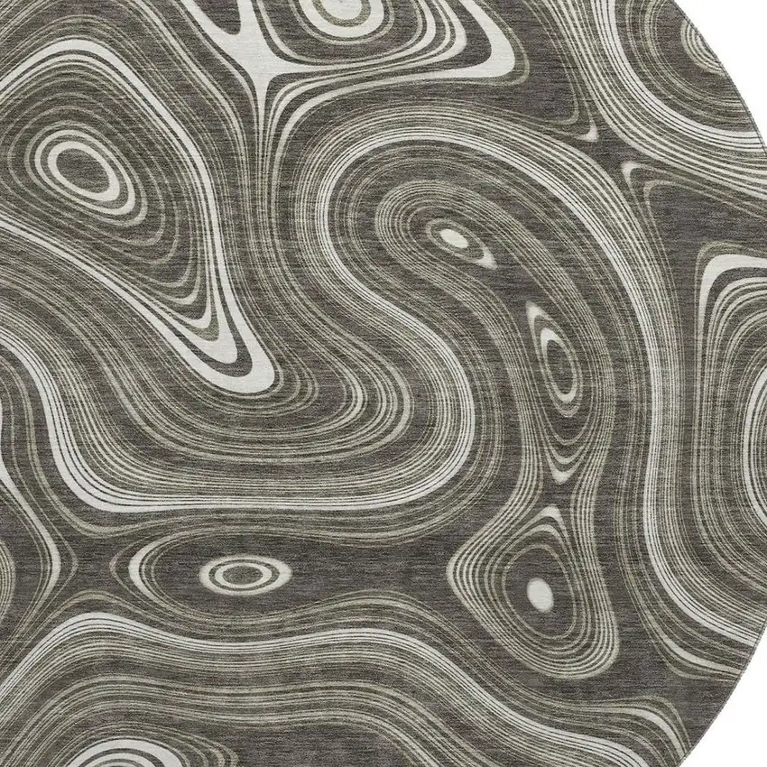 8' Gray And Silver Geometric Washable Round Rug With UV Protection Photo 3