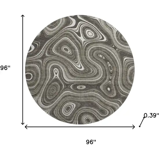 8' Gray And Silver Geometric Washable Round Rug With UV Protection Photo 8