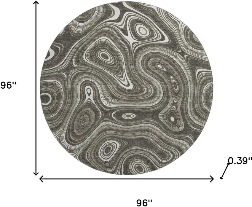 8' Gray And Silver Geometric Washable Round Rug With UV Protection Photo 8