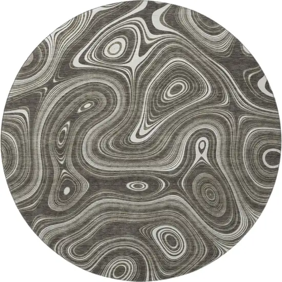 8' Gray And Silver Geometric Washable Round Rug With UV Protection Photo 4