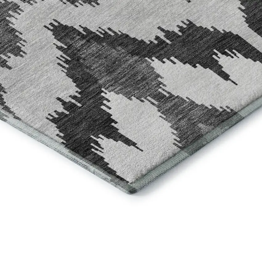 8' Gray And Silver Ikat Washable Round Rug With UV Protection Photo 7