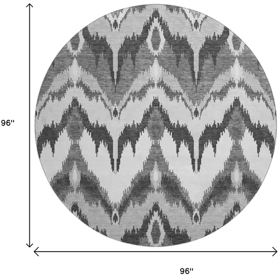 8' Gray And Silver Ikat Washable Round Rug With UV Protection Photo 3