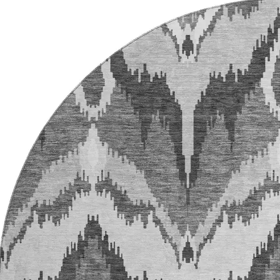 8' Gray And Silver Ikat Washable Round Rug With UV Protection Photo 4