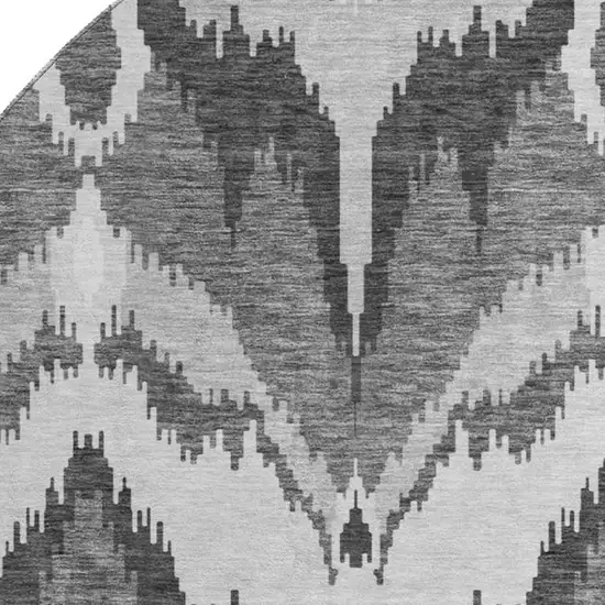 8' Gray And Silver Ikat Washable Round Rug With UV Protection Photo 3