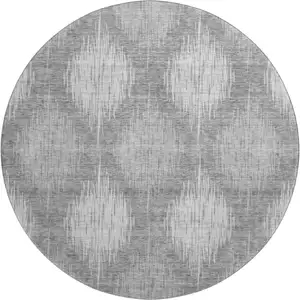 Photo of 8' Gray And Silver Ikat Washable Round Rug With UV Protection