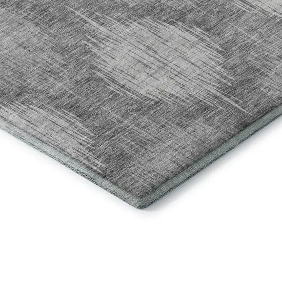 8' Gray And Silver Ikat Washable Round Rug With UV Protection Photo 7