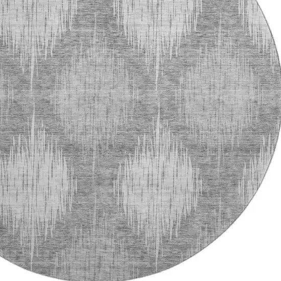 8' Gray And Silver Ikat Washable Round Rug With UV Protection Photo 3