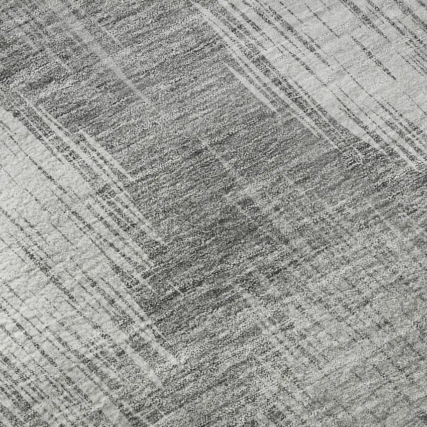 8' Gray And Silver Ikat Washable Round Rug With UV Protection Photo 9