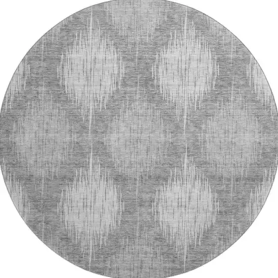 8' Gray And Silver Ikat Washable Round Rug With UV Protection Photo 4
