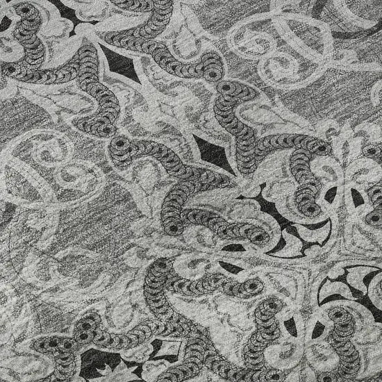 8' Gray And Silver Medallion Washable Round Rug With UV Protection Photo 9