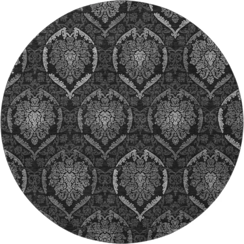 8' Gray And Silver Medallion Washable Round Rug With UV Protection Photo 3