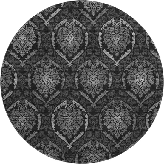 8' Gray And Silver Medallion Washable Round Rug With UV Protection Photo 1