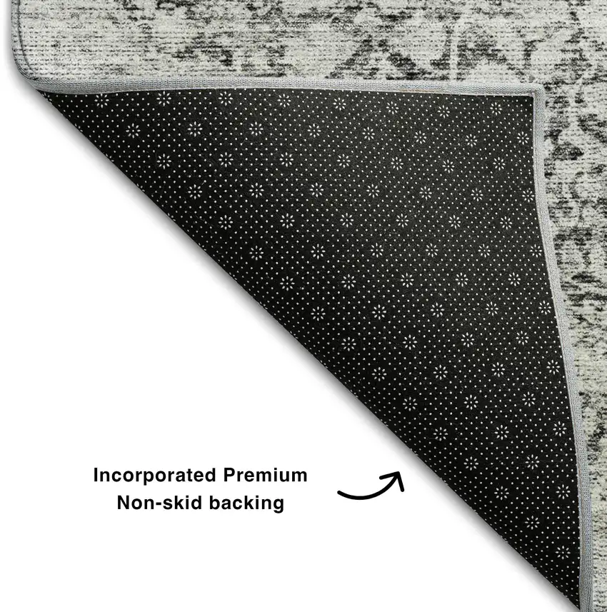 8' Gray And Silver Medallion Washable Round Rug With UV Protection Photo 5