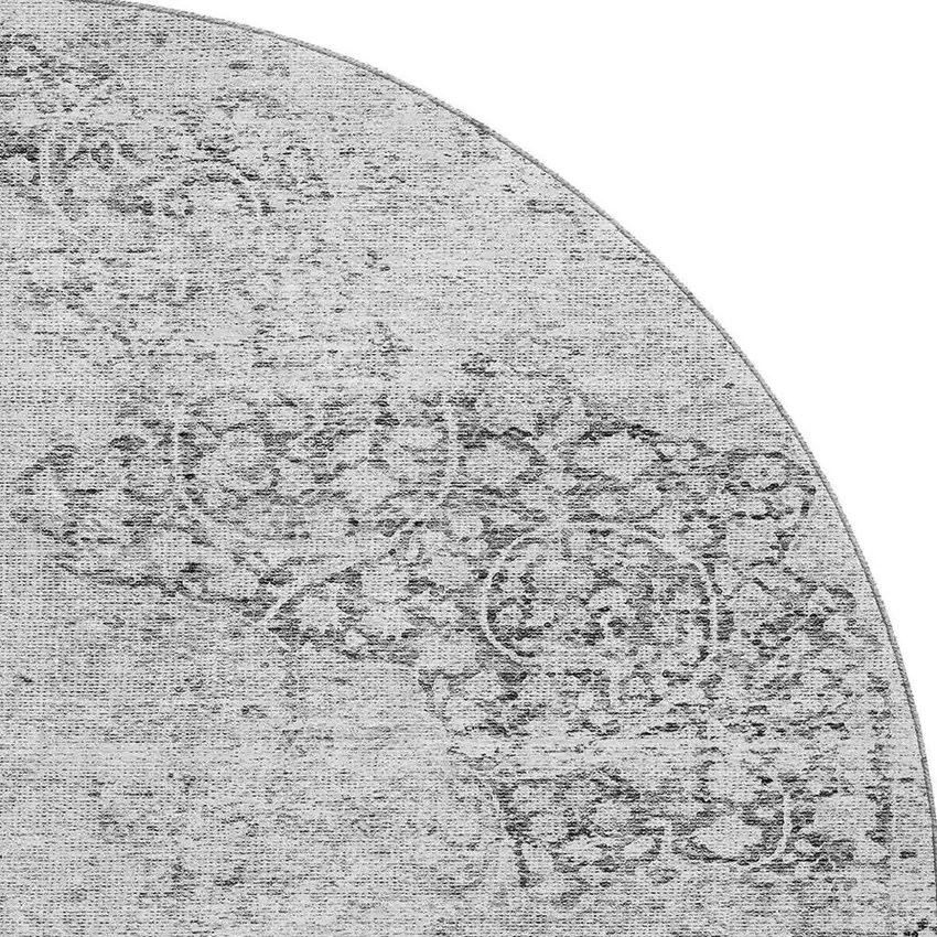 8' Gray And Silver Medallion Washable Round Rug With UV Protection Photo 3