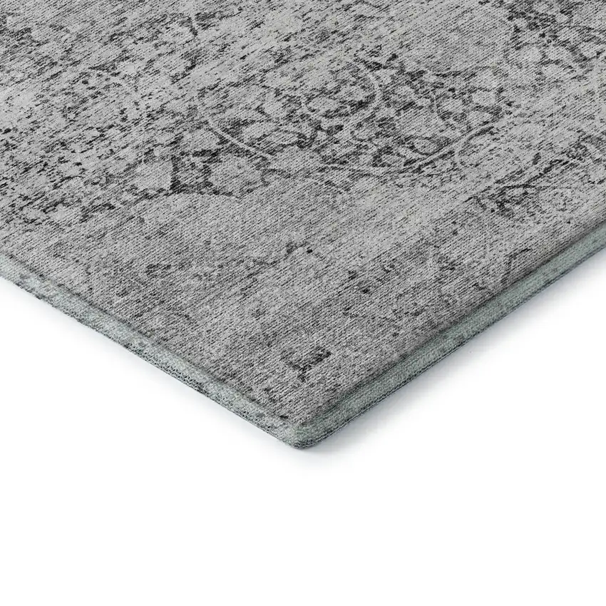 8' Gray And Silver Medallion Washable Round Rug With UV Protection Photo 6