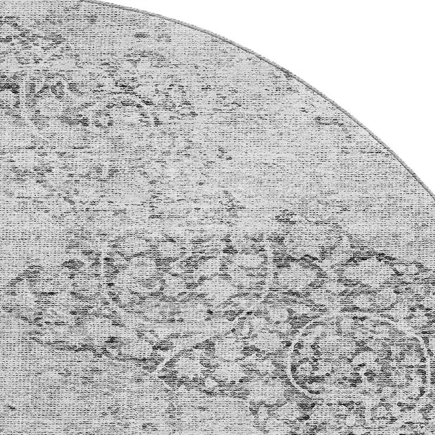 8' Gray And Silver Medallion Washable Round Rug With UV Protection Photo 2