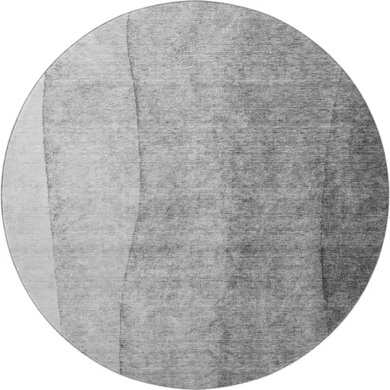 8' Gray And Silver Ombre Washable Round Rug With UV Protection Photo 4