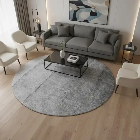 8' Gray And Silver Ombre Washable Round Rug With UV Protection Photo 2