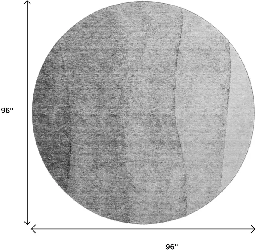 8' Gray And Silver Ombre Washable Round Rug With UV Protection Photo 6