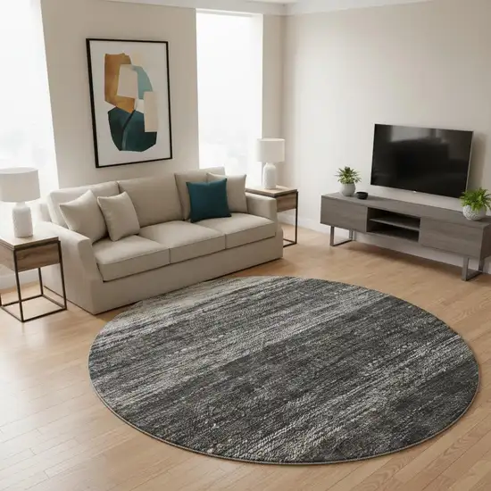 8' Gray And Silver Ombre Washable Round Rug With UV Protection Photo 2