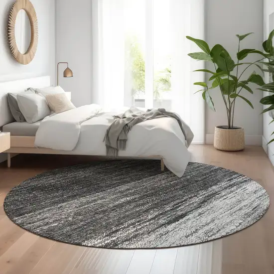 8' Gray And Silver Ombre Washable Round Rug With UV Protection Photo 5