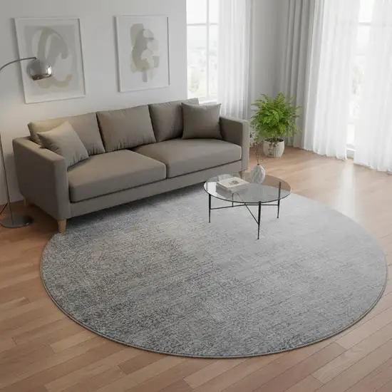 8' Gray And Silver Ombre Washable Round Rug With UV Protection Photo 2