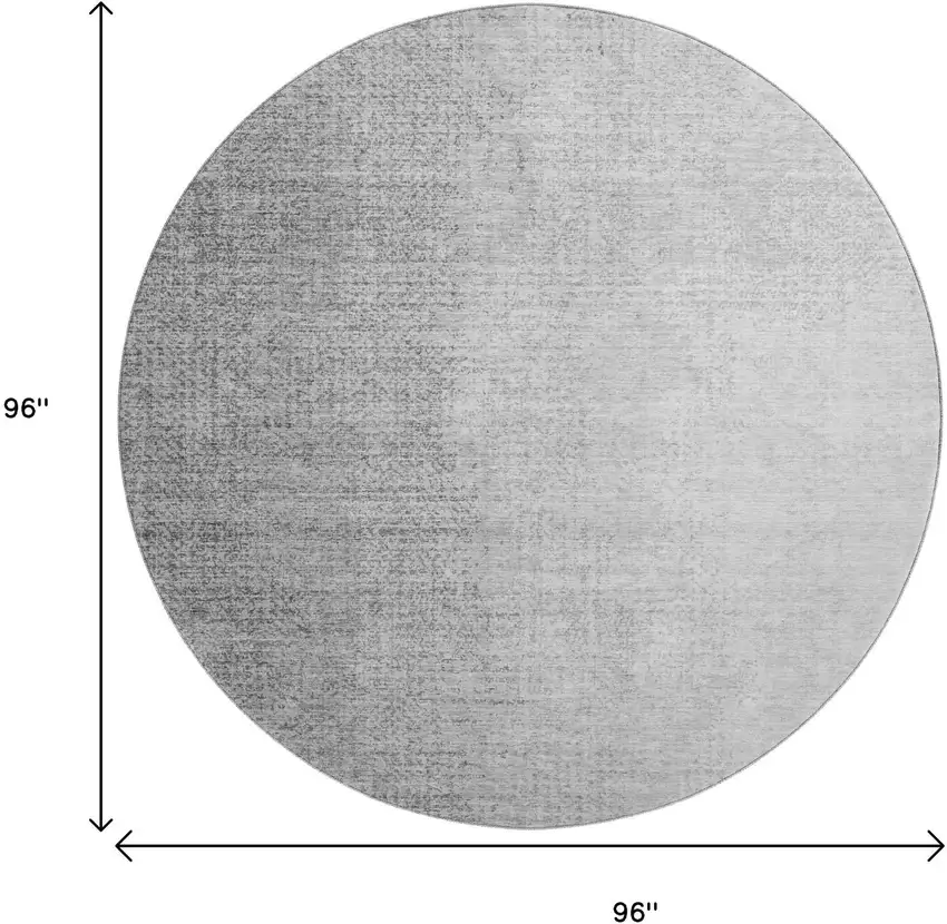 8' Gray And Silver Ombre Washable Round Rug With UV Protection Photo 3