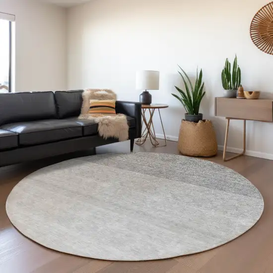 8' Gray And Silver Ombre Washable Round Rug With UV Protection Photo 4