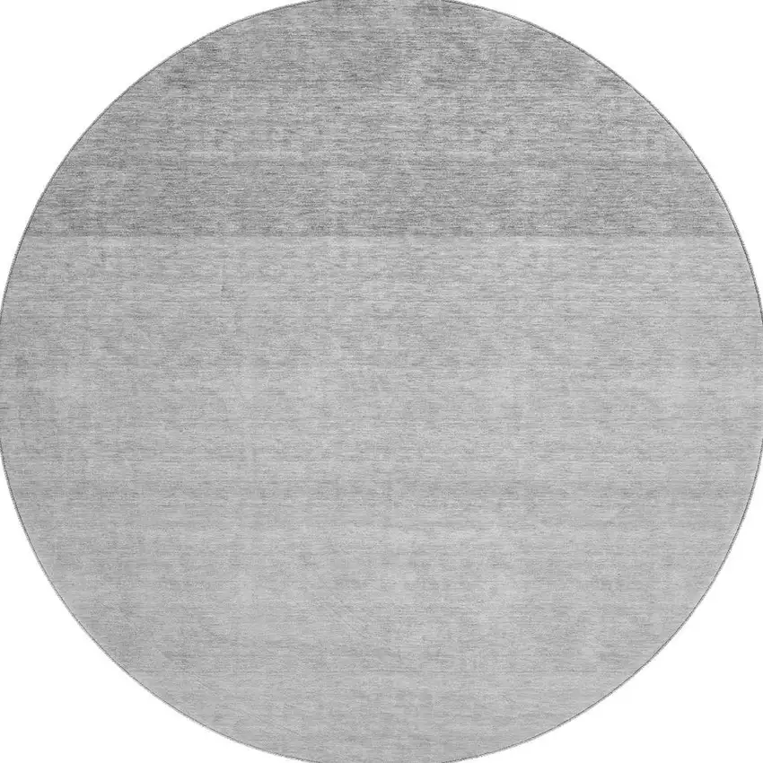 8' Gray And Silver Ombre Washable Round Rug With UV Protection Photo 2