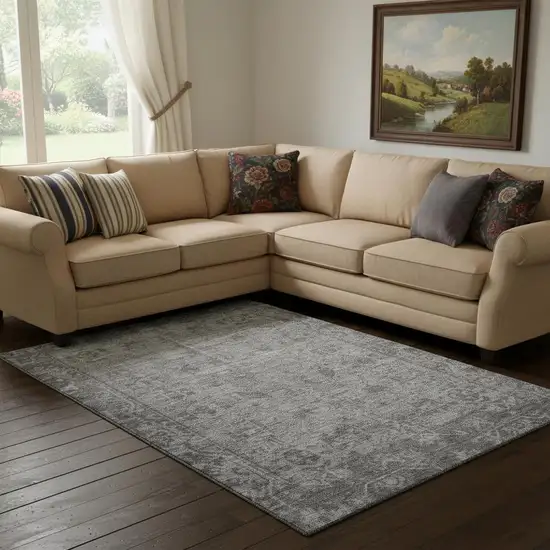 8' Gray And Silver Oriental Washable Area Rug With UV Protection Photo 2