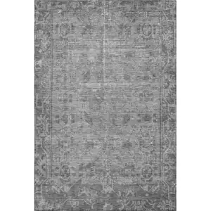 Photo of 8' Gray And Silver Oriental Washable Area Rug With UV Protection