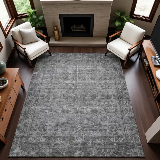 8' Gray And Silver Oriental Washable Area Rug With UV Protection Photo 5