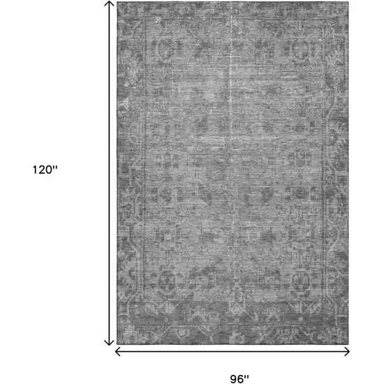 8' Gray And Silver Oriental Washable Area Rug With UV Protection Photo 6