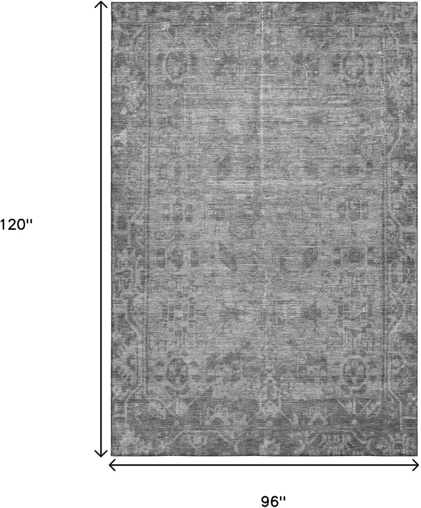 8' Gray And Silver Oriental Washable Area Rug With UV Protection Photo 6