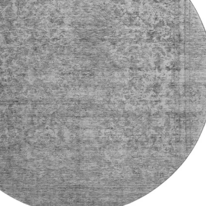 8' Gray And Silver Oriental Washable Round Rug With UV Protection Photo 2